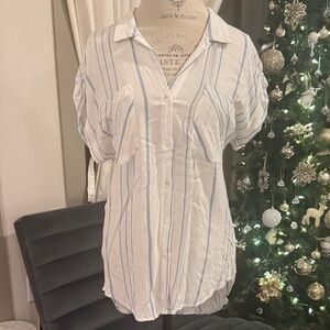 Thread & Supply White and Blue Striped Button Down Shirt Women’s Top Small
